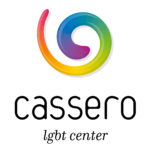 Logo colorato del Cassero LGBT Center con un design a spirale e il testo 'cassero' in carattere nero.